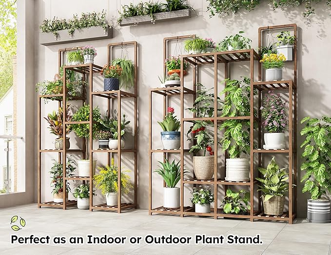 EnHomee 8 Tiers Plant Stand, Indoor Plant Stand with 11-16 Pots, Wood Plants Shelves for Living Room, Patio, Balcony, Yard, Garden, 34.2''W×11.8''D×47.4''H