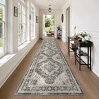 Washable Runner Rug 2.6x14 Runners for Hallways, Ultra-Thin Carpet Runners for Entryway Anti Slip Backing Runner Rugs for Kitchen Laundry Room Indoor Hallway (Black/Beige)