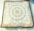 CRAFT KALA Mandala Floor Pillow Cushion Cover Seating Throw Cover Hippie Decorative Bohemian Ottoman Poufs Pom Pillow Cases Boho Indian Cotton Living Room Yoga Home Décor 35" Square, White Gold Flower
