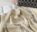 KyraHome 100% Organic Cotton Muslin Blankets for Adults, Kids, Large 60“x80 Plant Dyed Breathable Lightweight Gauze Soft Cotton Throw Blanket for Couch, All Season, Oatmeal Khaki