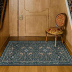Washable Floral Small 2x3 Dark Blue Entryway Rugs Indoor, Botanical Bird Kitchen Floor Mats, Non-Slip & Soft Boho Carpet for Bathroom, Low Pile Stain Resistant Throw Rugs Bedroom