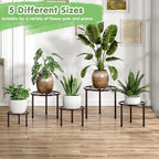 VECELO Metal Plant Stands Set of 5, Multiple Heavy Duty Flower Pot Stand, Round Plant Holder, Brown