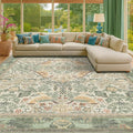 Floral Washable Large Rugs for Bedroom 10x14 - Sage Green Soft Area Rug for Dining Room Under Kitchen Table, Living Room, Playroom, Folable Non Skid Low Pile Indoor Carpet