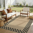 4x6 Jute Rug for Living Room: Farmhouse Indoor Outdoor Rug Washable with Non-Slip for Bedroom Patio Backyard Dining Room Home Office - Checkered Brown