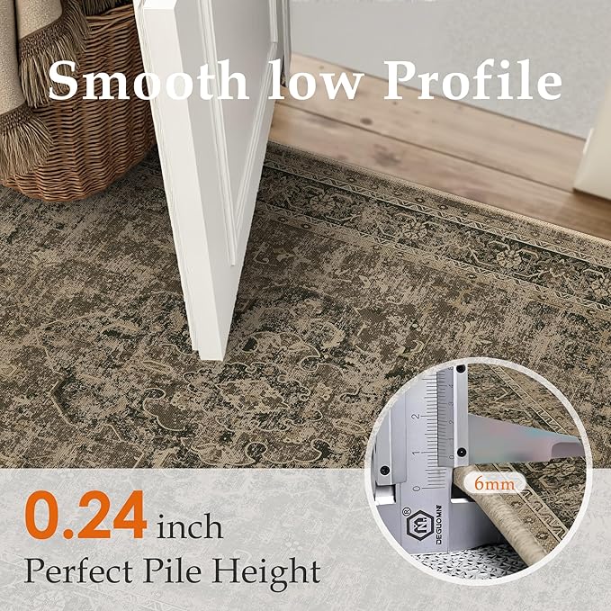 Entryway Area Rug 2x3 Brown Vintage Distressed Indoor Carpet Oriental Soft Thin Small Door Mat Non Slip Low Pile Throw Rug for Entrance Bathroom Bedroom Kitchen Laundry