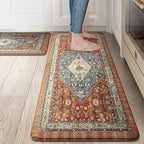 Collive Boho Kitchen Mats 2PCS, Cushioned Kitchen Mat for Floor Anti Fatigue Waterproof Kitchens Rugs Set of 2, Non Skid Comfort Standing Rug for Office, Sink, Laundry, 17.3"x29"+17.3"x47"