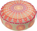 Mandala Life ART Large Boho Pouf Cushion Cover Pink Round Floor Pillow Luxury Kids Room Décor Cotton Pouf Ottoman Cushion for Meditation Yoga and Boho Chic Seating Area Stool Cotton 24x8 Unstuffed