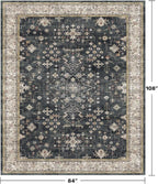 Boho Dining Room Rugs for Under Table - 7x9 Washable Black Area Rug for Living Room, Low Pile Non-Slip Rugs for Bedroom Under Bed - Charming Farmhouse Decor & Stain Resistance - Black/Multi