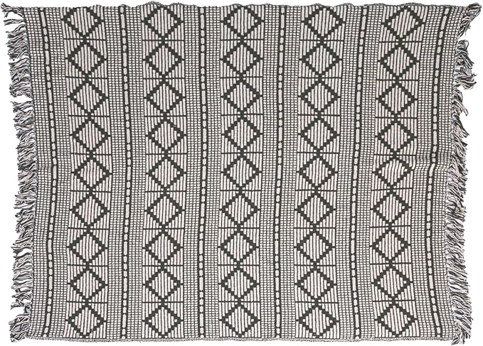 Bloomingville Soft Recycled Cotton Blend Throw with Diamond Pattern, Green and Beige