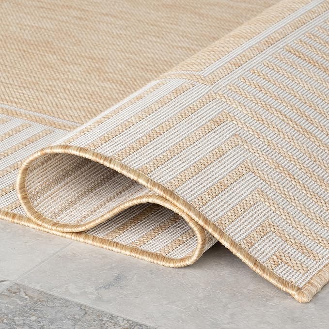Nuloom Asha Tan/Ivory, 8' x 10', Casual, Striped Border, Soft and Cozy, High Traffic, Stain Resistant, Easy Clean, Durable Area Rug for Indoor/Outdoor Patio, Deck, Porch, Garden, Courtyard