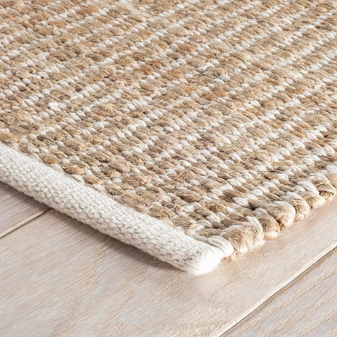 Dash & Albert Gridwork Ivory Handwoven Jute Rug, 4 X 6 Feet, Ivory Solid Pattern