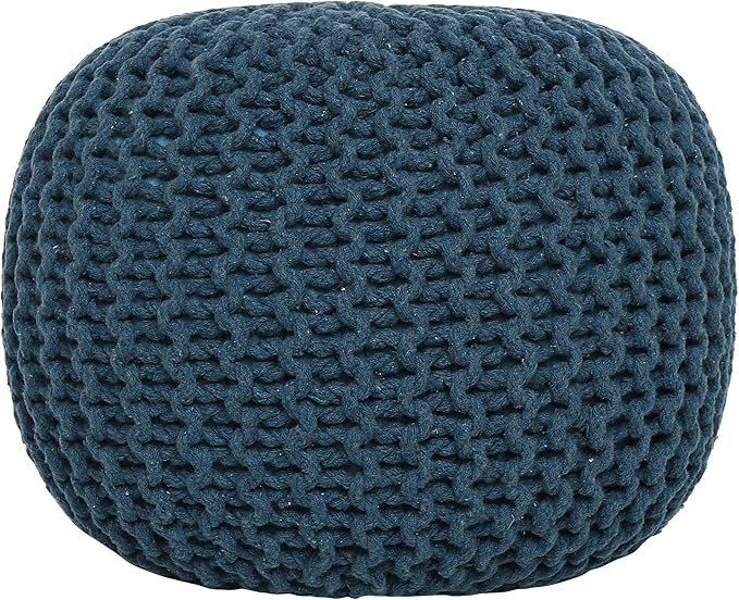 REDEARTH · Round Pouf Foot Stool Bean Bag Ottoman - Hand Knitted Boho Pouffe - Home Decor Poof - Stuffed Foot Rest for Living Room - Nursery - Bedroom - Patio (19.5"x19.5"x14") - Teal, Set of 2
