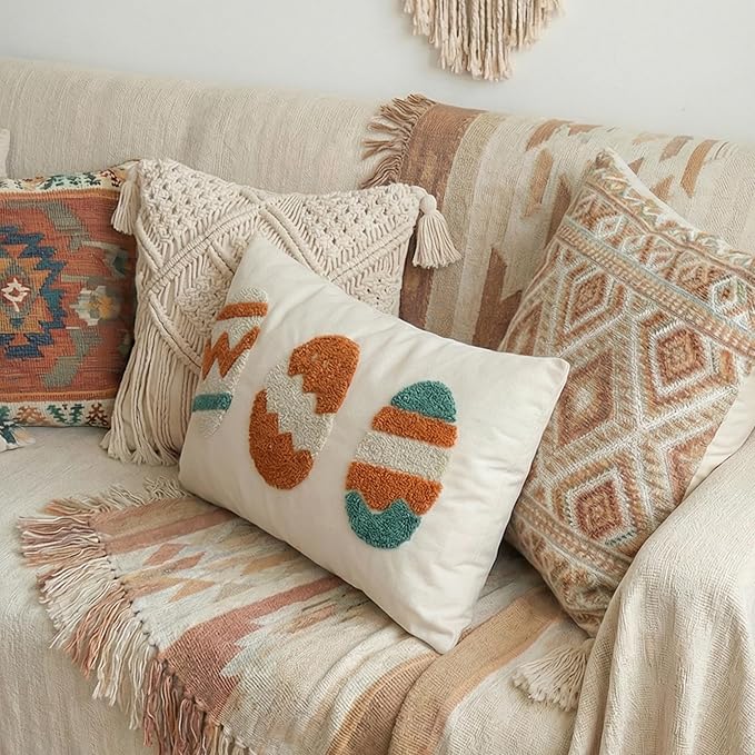 Tufted Easter Eggs Throw Pillow Cover with Soft Colorful Embroidery, Textured Fluffy Cotton Lumbar Pillow Case for Spring Farmhouse Sofa Couch Decoration, 12x20 inches, 1PCS (Cover Only)