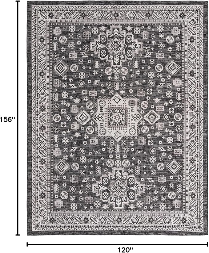 Rugs.com Outdoor Aztec Collection Rug – 10' x 13' Charcoal Gray Flatweave Rug Perfect for Living Rooms, Large Dining Rooms, Open Floorplans