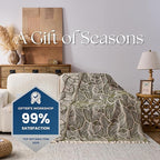 DOWN HOME Chenille Cotton Throw Blanket for Couch, Lightweight Boho Blanket for Bed Sofa Chair Living Room Outdoor Soft Woven Decorative Blanket with Tassel Gift Olive Leaves 55"x60"