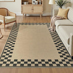 5x7 Jute Rug for Living Room: Farmhouse Carpet Indoor Outdoor Washable Non Slip Area Rug for Bedroom Patio Backyard Dining Room Table Home Office - Checkered Brown