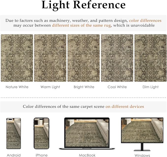 Light Brown 2x6 Vintage Area Rug Hallway Indoor Kitchen Washable Living Room Carpet Tribal Distressed Rug Retro Accent Throw Rug for Office Dining Room Bathroom Faux Wool