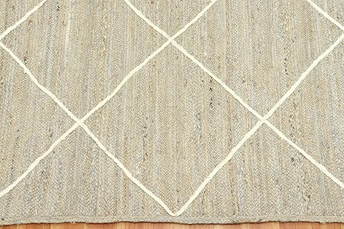 Indian Artisans Hand Braided Jute Area Rug 2.6x4 Kilim Runner Rug Natural Jute Geometric Pattern Grey White Hand Woven Flatweave Carpet Indoor Outdoor Rugs for Bedside Runner Kitchen, Balcony