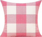 VAKADO Pink White Outdoor Farmhouse Buffalo Plaids Decorative Throw Pillow Covers Retro Checked Square Cushion Cases Classic Coffee Check Home Decor for Couch Sofa Patio 22x22 Inch Pack of 2