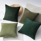 Topfinel Dark Green Euro Shams Decorative Throw Pillow Covers 22x22 Inch Set of 4,Soft Corduroy Striped Gradient Color Large Cushion Cover for Beach,Patio,Balcony,Living Room,Summer Home Decor