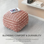 Anji Mountain Pouf Ottoman Foot Rest, Handmade Ottoman Pouf, Comfortable Foot Stool, Decorative Floor Seating for Living Room Decor, Bedroom & Home Décor Accent - Terracotta Stitch
