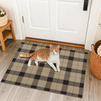 Washable 2x3 Plaid Rug Entry Way Indoor - No Shed Easy Jute Small Throw Rug for Kitchen, Non Slip Rustic Farmhouse Door Mat Indoor Entrance, Low Pile Black and Tan Checkered Buffalo Entryway Décor