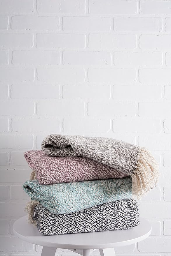DII Diamond Stitch Woven Throw, Organic Modern, 50 x 60, Rose