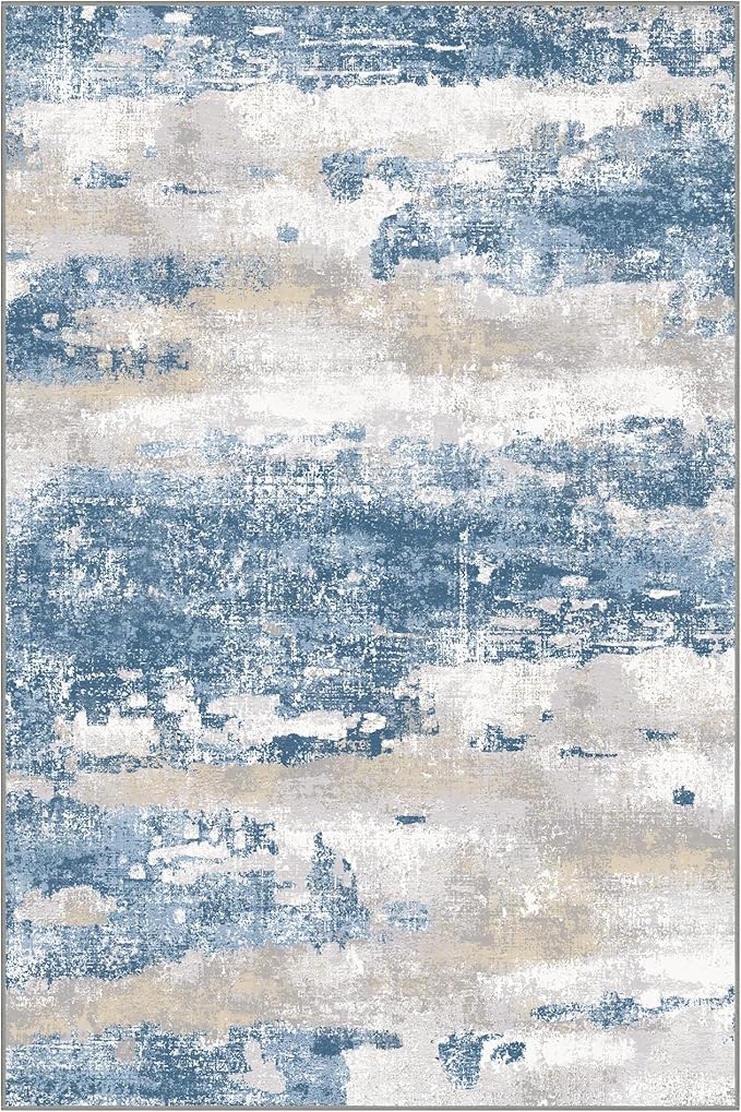 GENIMO No Crease Non Slip 8x10 Area Rugs for Living Room, Craft Woven Modern Rug, Soft Floor Carpet, Single-Piece Rugs for Bedroom, Dining Room, Office, Blue