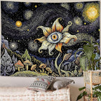 Yeoiat Tapestry Cosmic Flower Tapestries Mushroom Landscape Wall Hanging Starry Night Visionary Botanical Art Decor Bedroom Dormitory 80"x60"