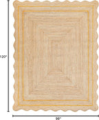 Wave Scalloped Natural Jute Rug - Boho Entryway Runner - Farmhouse Scallop, Yellow (8'x10')