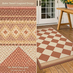 Terracotta Beige Diamond Checkered 3x5 Entryway Rug, Boho Easy Jute Indoor Outdoor Rug, Modern Farmhouse Washable Non Slip Porch Patio Rug for Kitchen, Balcony, Bedroom, Laundry Room, Mudroom