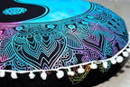 Round Mandala Floor Pillow Cover Seating Cushion Throw Cover Hippie Decorative Bohemian Ottoman Pouf Cover, Pom Pom Pillow Cases,Boho Indian 22 Inches (Multi Color Yin yang)
