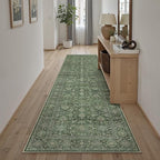 Green Runner Rug 2x8 Hallway Washable Carpet Soft Vintage Indoor Kitchen Non Slip Bedroom Traditional Retro Distressed Throw Long Rug Bathroom Laundry Entryway Office Dining Room