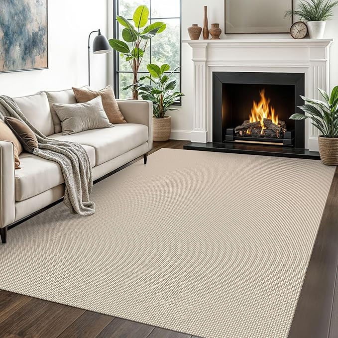 EARTHALL Woven Area Rugs 5x7 Ft Washable Living Room Rugs Non Slip Rubber Backed Dining Room Rug Braided Bedroom Rugs Indoor Floor Carpet for Living Room, Bedroom, Dining Room, Beige/Khaki