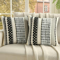 FUTEI Black White Accent Throw Pillow Covers Set of 2, 20x20 Inch Plush Tufted Striped Textured Decorative Cushion Cases for Farmhouse Boho Couch Decor