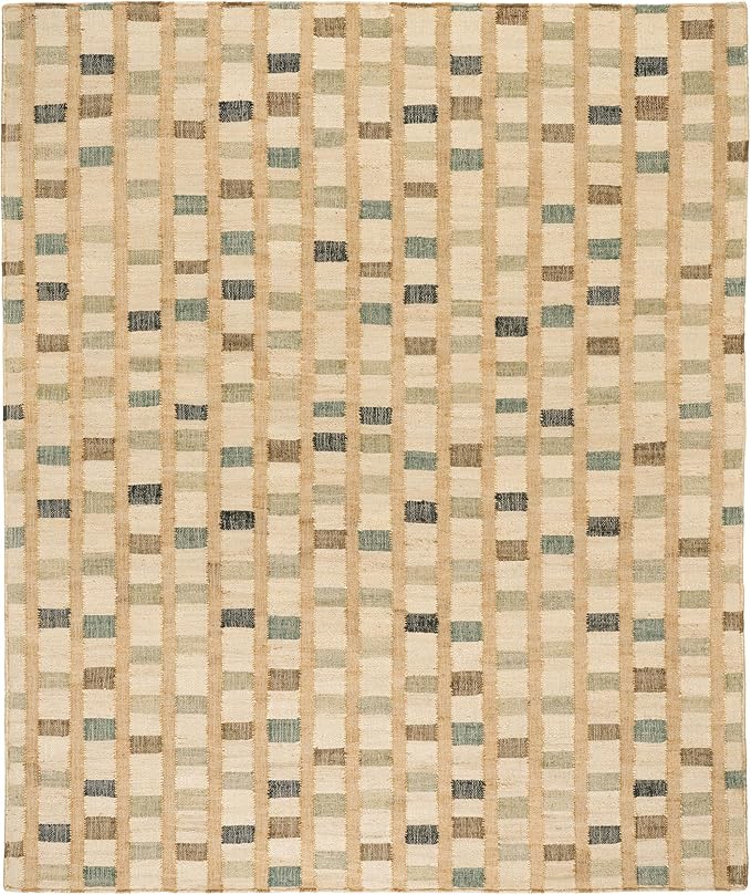 Dash and Albert Mosaic Blue Handwoven Jute Rug, 7.5 X 9.5 Feet, Blue/Ivory Geometric Pattern - Premium Luxury Hotel Quality Soft Breathable Hypoallergenic Machine Washable Easy Care All Season