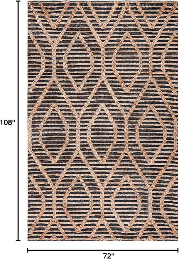 SAFAVIEH Natural Fiber Collection Area Rug - 6' x 9', Black & Natural, Flat Weave Farmhouse Geometric Jute Design, Ideal for High Traffic Areas in Living Room, Bedroom (NF378Z)