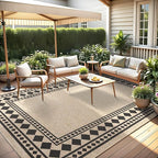 GarveeHome Easy Jute Rug 8x10 Washable Rugs for Living Room Farmhouse Solid Border Outdoor Rug for Patio Non-Slip No Shed Jute Rugs Solid Hand-Woven Carpet for Dining Room Backyard, Natural