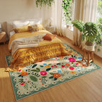 Rugcomf Living Room Rug 6x9 Rug Machine Washable Boho Area Rug Non Slip Floral Vintage Low Pile Large Rug for Living Room, Bedroom, Farmhouse, Dining Room, Kids Playroom(Green)