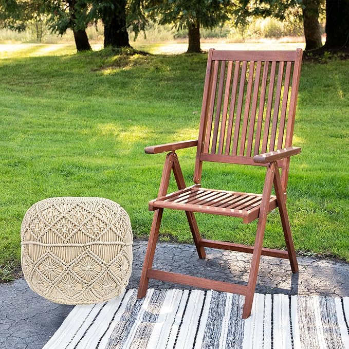 Northlight 18" Solid Cream Macrame Round Handmade Cotton Pouf Ottoman