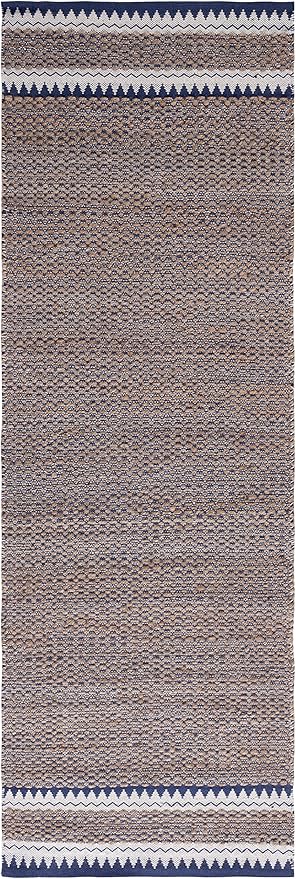 SAFAVIEH Natural Fiber Collection Runner Rug - 2'6" x 8', Natural & Navy, Handmade Farmhouse Boho Coastal Rustic Jute, Ideal for High Traffic Areas in Living Room, Bedroom (NF874N)