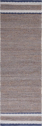 SAFAVIEH Natural Fiber Collection Runner Rug - 2'6" x 8', Natural & Navy, Handmade Farmhouse Boho Coastal Rustic Jute, Ideal for High Traffic Areas in Living Room, Bedroom (NF874N)