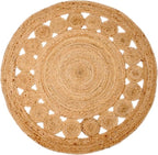 KEMA Jute Area Rug 3ft Round Natual Braided Dot Handwoven Rug Rustic Vintage Reversible Boho Area Rugs for Farmhouse, Living Room, Bedroom, Patio, Kitchen