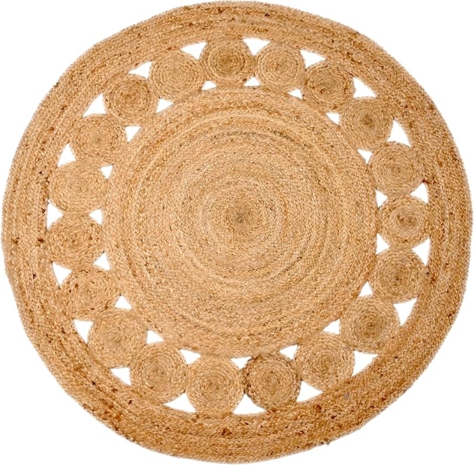 Jute Braided Area Rug, 4 feet Round, Stain Resistance Artisan-Crafted Natural Boho Area Rug,Tailored for Entryways, Living Room, Bedroom, Farmhouse Vintage Interiors, Reversible Design