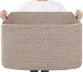 Goodpick Blanket Basket, Woven Baskets for Storage, Extra Large Storage Basket for Clothes, Toys, Dirty Clothes Basket for Laundry, Living Room, 23.6" x 15.7" x 13.8", Brown, 85L