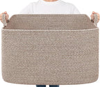 Goodpick Blanket Basket, Woven Baskets for Storage, Extra Large Storage Basket for Clothes, Toys, Dirty Clothes Basket for Laundry, Living Room, 23.6" x 15.7" x 13.8", Brown, 85L