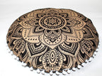 CRAFT KALA Large Round Bohemian Floor Pillow Pouf Cover Mandala Meditation Room Pillow Cover for Adults Boho Seating Poufs Cushion Cover for Kids Playroom Metallic Gold Flower 32"