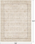 Washabel Lvory Modern Rugs for Living Room, 9x12 Low Pile Floral Carpet for Large Dining Room,Neutral Light Beige Foldable Area Rug for Bedroom, Farmhouse Geometric Pattern, Vintage Home Décor
