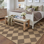 6x9 Checkered Easy Jute Area Rug for Living Room Large Checkerboard Washable Indoor Outdoor Carpet Farmhouse Patio Office Mat Geometric Non Slip Brown Carpet for Backyard Dining Room