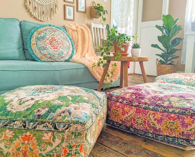 Mandala Life ART Moroccan Floor Cushion Cover Purple Square Large Meditation Pillow Case Moroccan Décor Pouf Ottoman Perfect for Living Room, Bedroom, Nursary or Children Room unstuffed